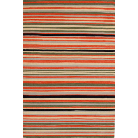 Flat Weave Stripe Design Rug Orange Navy