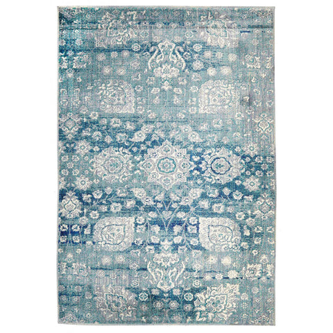 Monsa Beige Grey Motif on Blue Transitional Patterned Rug - Rugs Of Beauty - 1