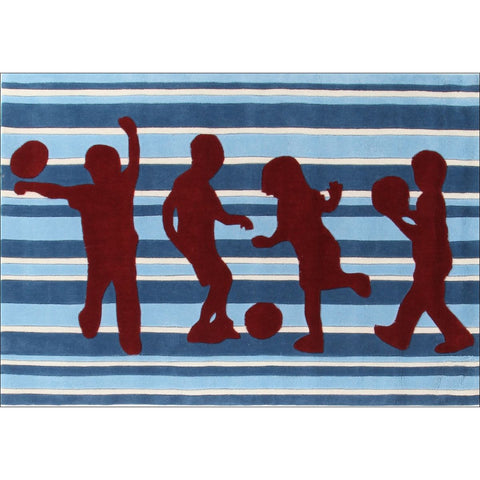 Striped Kids Rug Blue and Burgundy - Rugs Of Beauty